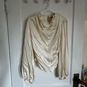 Zara Cream Draped Satin Blouse